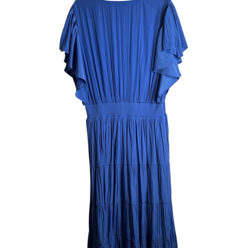 Chico’s Women’s Size 3/XL Short Sleeve Midi Dress V Neck Defined Waist Blue 6491 - Picture 2 of 10